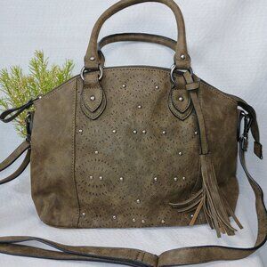 BEUNO SHOULDER BAG, DARK OLIVE GREEN, LEATHER, MULTIPLE POCKETS, GREAT CONDITION